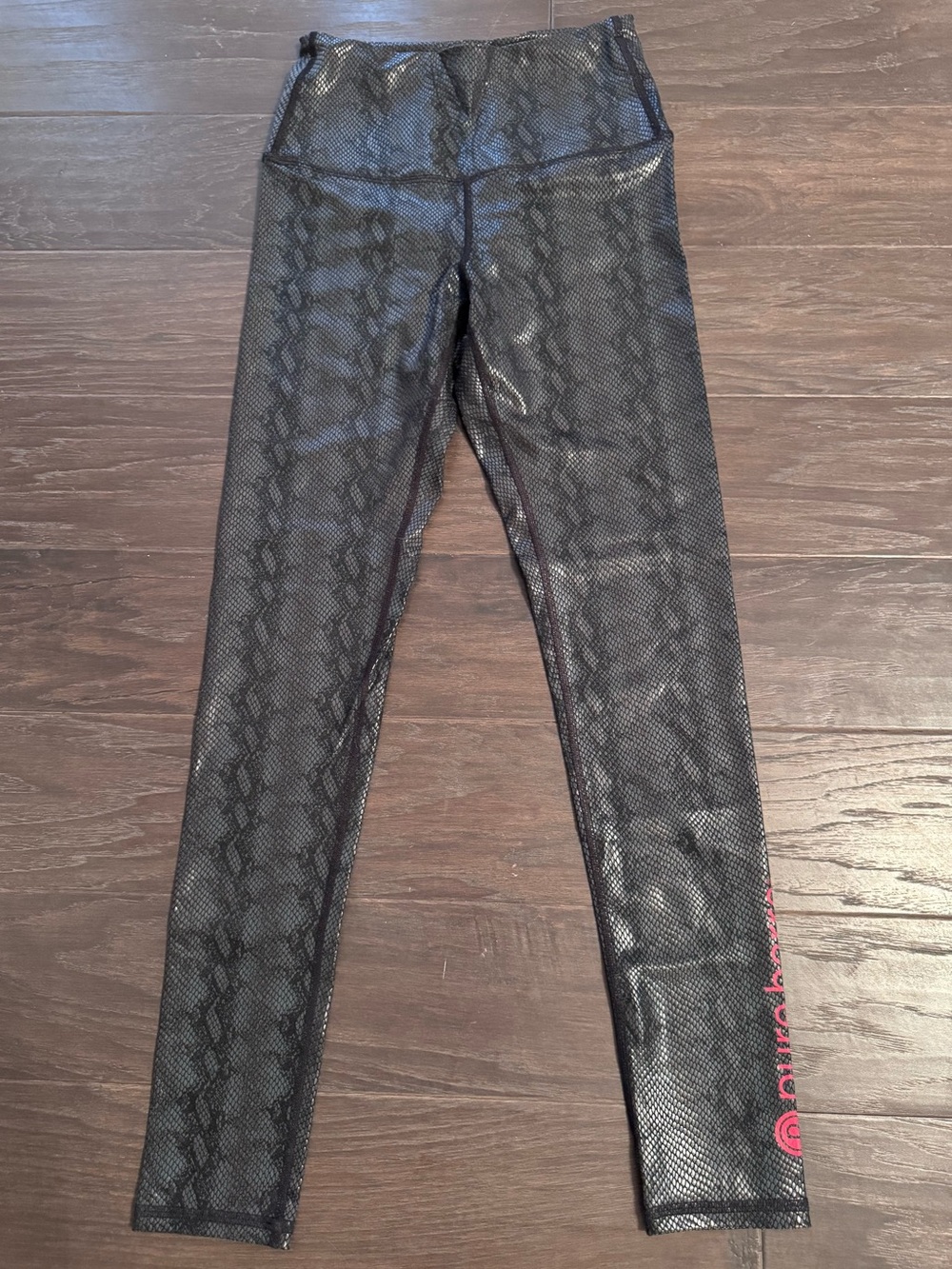 Black Snake-Print Leggings with Red Pure Barre Logo